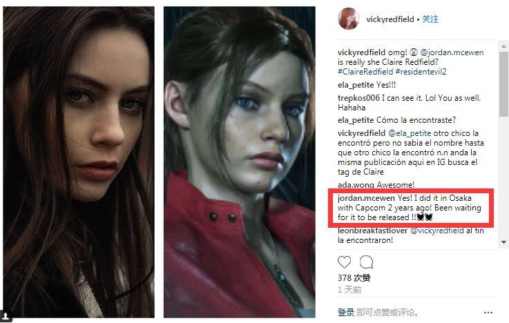 jordanmcewen写真,jordancover 模特jordan mcewenins表示自己就是《生化危机2:重制版》克莱尔脸模