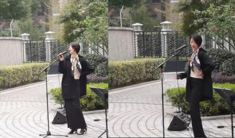 网友晒出街头偶遇李亚鹏女友视频；李亚鹏女友正在唱歌，气质优雅有韵味