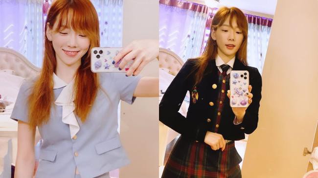 少女时代队长太妍通过SNS晒出多张校校服自拍照，完全就是现役女高中生