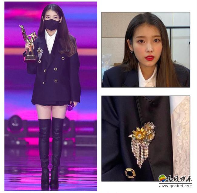 韩国知名超模崔素拉也穿上iu的同款服装,只是将过膝皮靴换成了绑带