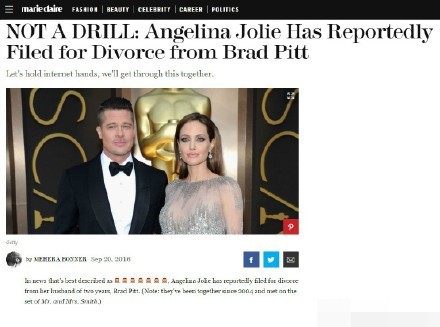 安吉丽娜在本周一正式提出离婚