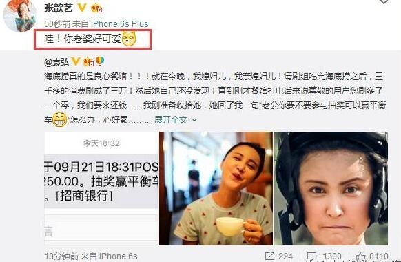 张歆艺吃饭消费误刷三万，老公袁弘说了什么？