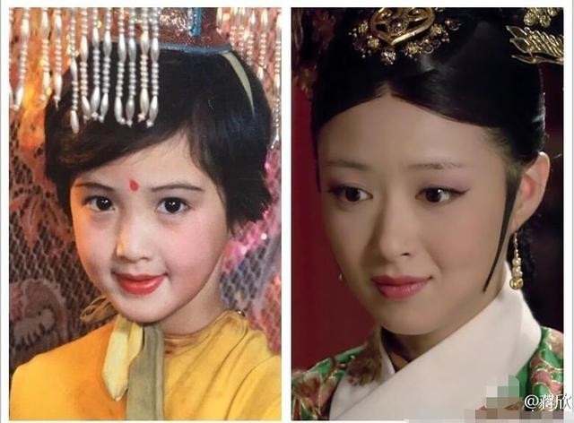 蒋欣在微博晒出了童年和现在的对比照？