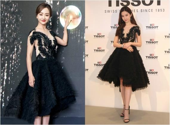 最近刘亦菲身穿黑色羽毛蓬蓬裙亮相