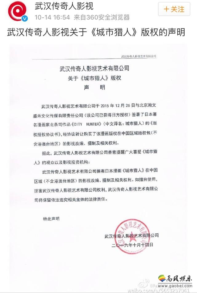 关于《城市猎人》的版权归属在哪里？