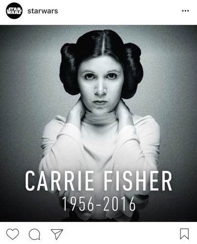 好莱坞影星凯丽-费雪（Carrie Fisher）被证实病逝