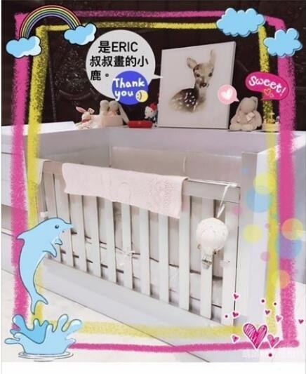 艺人林心如23日上传一张婴儿床照片