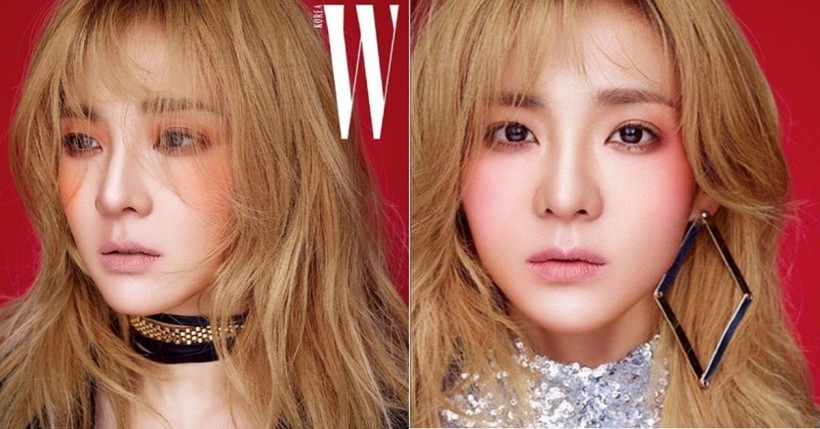前女团2NE1成员sandara公开了两张为《W》杂志拍摄的写真