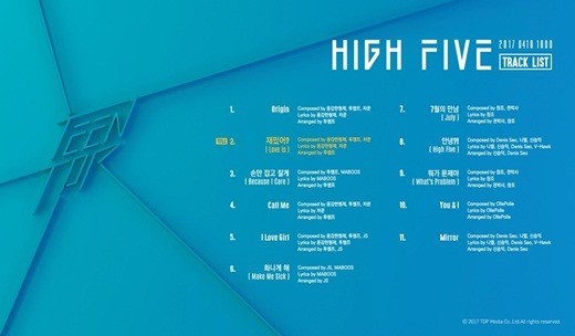 韩国男团teen top公开了《HIGH FIVE》的歌单列表