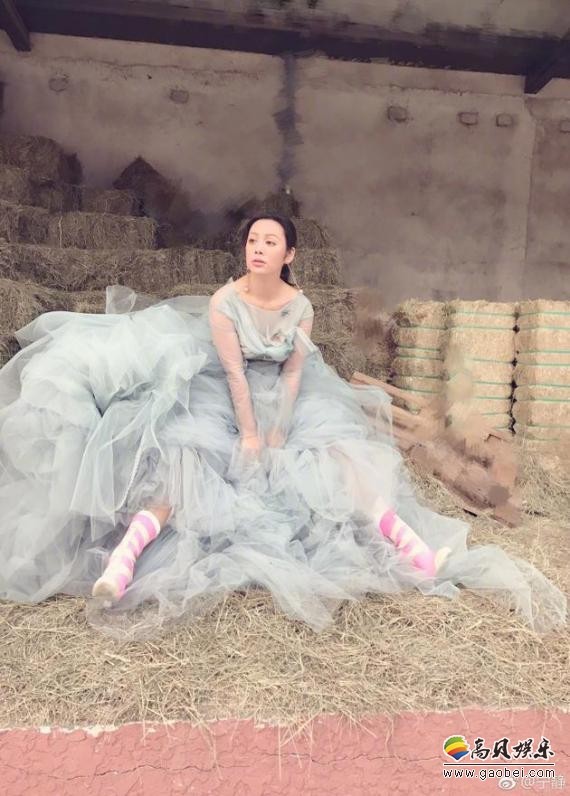 宁静在微博上晒出自己身穿灰色纱制仙女长裙