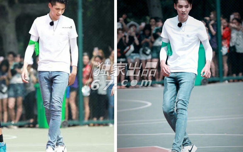 吴亦凡在某综艺节目中曝出的路透照中大秀篮球技能