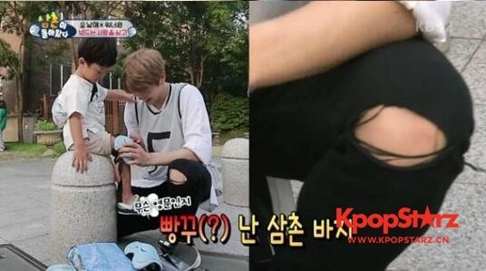 综艺节目《超人回来了》中  姜丹尼尔与大发一起尝试滑板