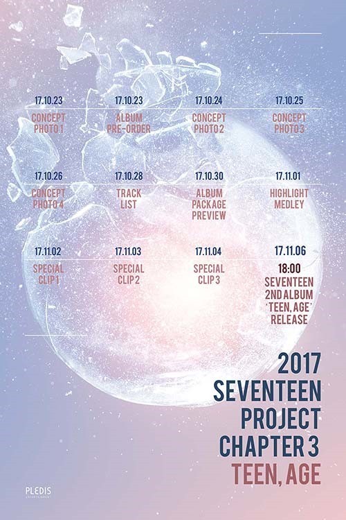 SEVENTEEN官网公开了第二张正规专辑《TEEN, AGE》的回归日程