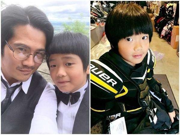 曹格微博晒出与儿子Joe合影照：小跟班Joe又出动了