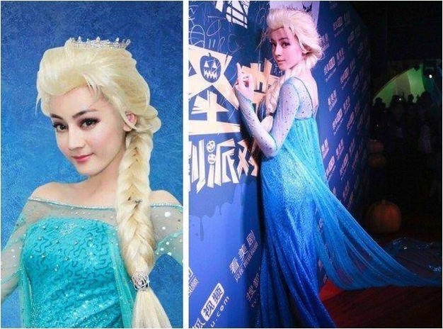 迪丽热巴早前扮演冰雪女王照片曝光：热巴戴着白色假发！造型略夸张