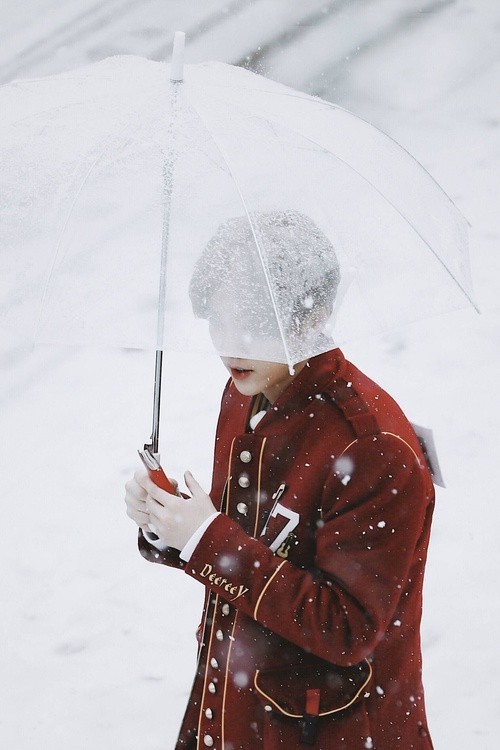 鹿晗维也纳录制《奔跑吧》路透图曝光：雪中撑伞漫步，侧颜精致吸睛