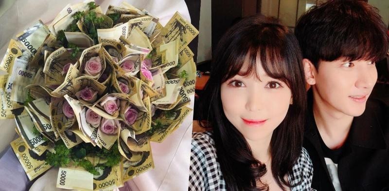 车模李恩惠晒出来自爱人的礼物 5万元韩币做成的捧花 车模李恩惠晒出来自爱人的礼物 5万元韩币做成的捧花