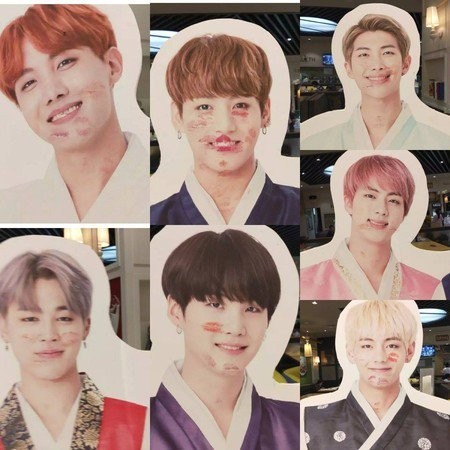 粉丝把防弹少年团人形立牌亲满唇印  外国粉丝的热情