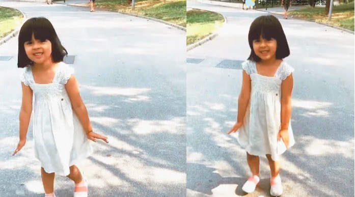 梁咏琪晒出亲子图：3岁混血宝宝Sofia背着手在街上欢乐奔跑，尽显童真