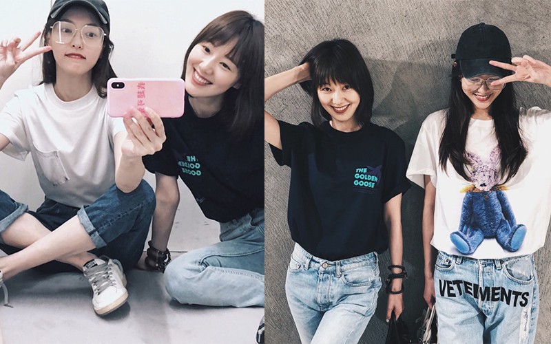 唐嫣晒出最新美照：与闺蜜王冠现身黄浦江边，两人穿闺蜜装妆容精致