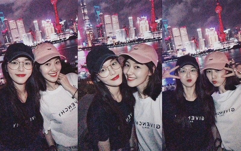 唐嫣晒出最新美照:与闺蜜王冠现身黄浦江边,两人穿闺蜜装妆容精致