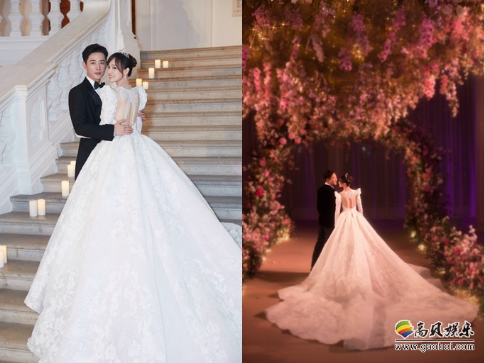 工作室微博晒出唐嫣、罗晋婚礼现场照：花团锦簇梦幻！露背婚纱设计
