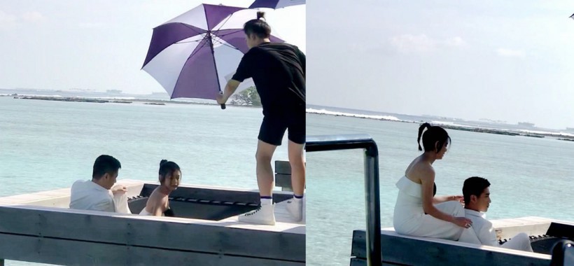 网友马尔代夫偶遇陈晓和陈妍希夫妇：二人身穿白色礼服拍摄婚纱照