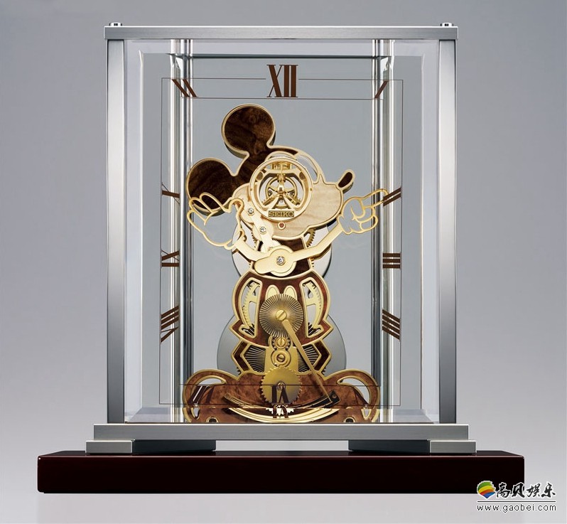 日本精工制作奢华款米老鼠时钟公开实物详情：采用机械剪影复古感造型