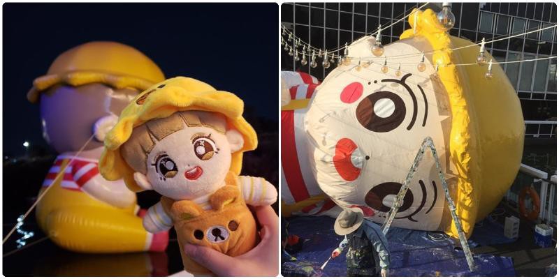 汉江摆放了巨型的漂浮灿烈娃娃 粉丝为灿烈庆祝生日