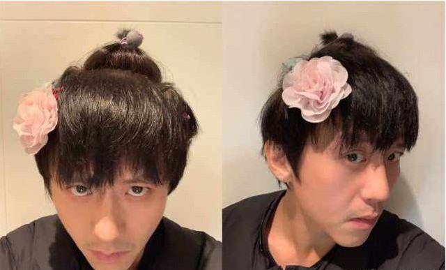 邓超微博晒出女儿给自己扎头发照片：邓超头发被小花妹妹扎成几个小辫
