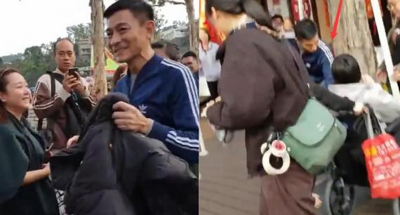 网友片场偶遇刘德华：现场有位坐轮椅女粉丝，刘德华弯腰半蹲与她握手
