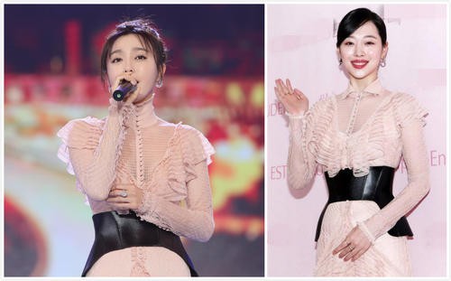 37岁秦岚和24岁崔雪莉撞衫：两人都是气质颜值女星！却都撞衫同套造型