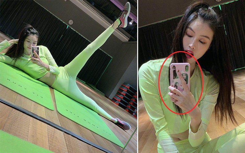 何穗晒出健身房美照：身穿荧光绿紧身运动服，抬腿压腿，大秀性感曲线
