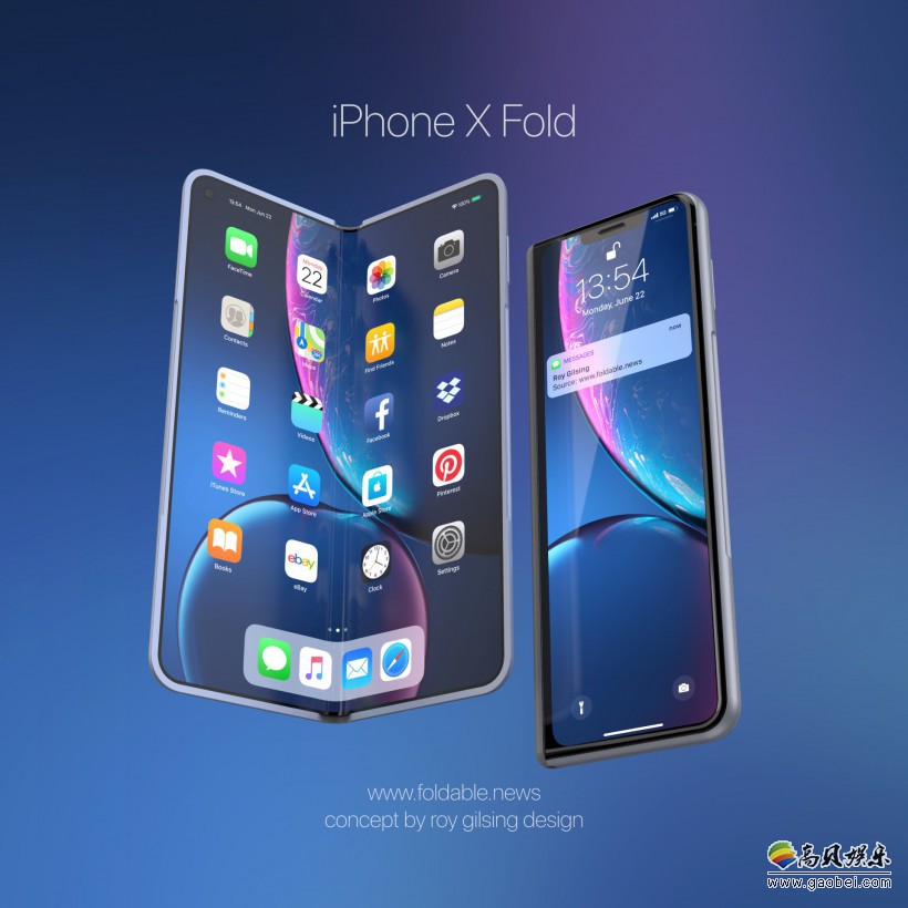 外媒制作苹果折叠手机iPhoneX Fold宣传图：内屏摄像头采用的挖孔设计
