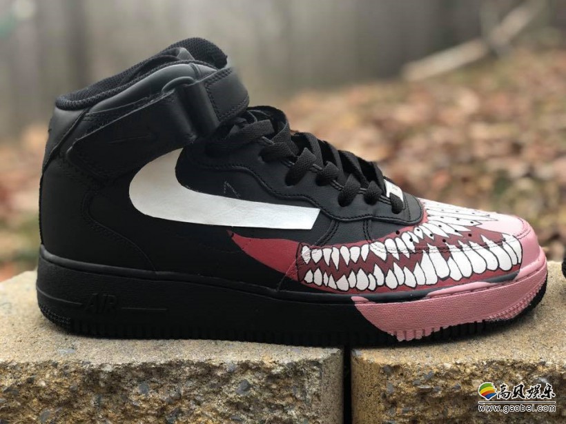 订制品牌毒液版耐克airforce1跑鞋原版a1f设计成毒液白色大眼