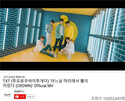 TXT出道曲公开后4小时后 MV观看次数更超越了一千万次