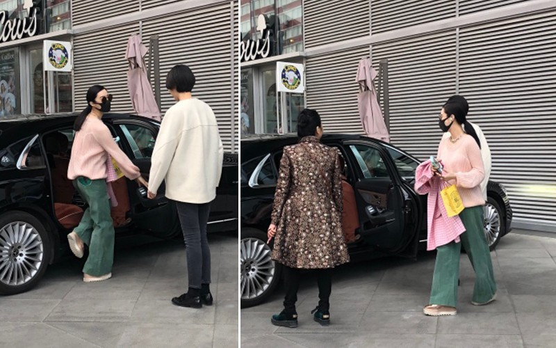 网友偶遇范冰冰携母亲出行：在一位西装男士和一女士的陪同下乘车离开