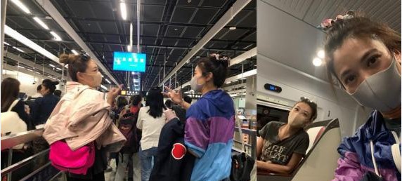 袁咏仪晒出照片：袁咏仪与应采儿高铁内同框自拍！在站台猜拳玩得很嗨