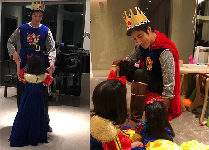 李靓蕾发文晒照为王力宏庆祝父亲节：王力宏cosplay和两个女儿玩耍