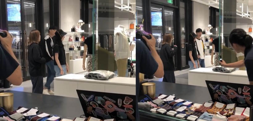 网友广州商场偶遇郑爽与男友张恒逛街：两人打扮休闲，一旁有镜头拍摄