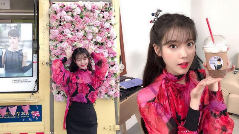 目前正在拍摄热播剧《德鲁纳酒店》的IU：收到大前辈柳熙烈送来的咖啡车