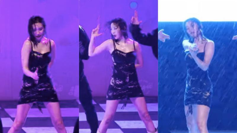 宣美的敬业是韩国饭圈有目共睹的，这次遭遇大雨也依旧没有浇灭她的热情