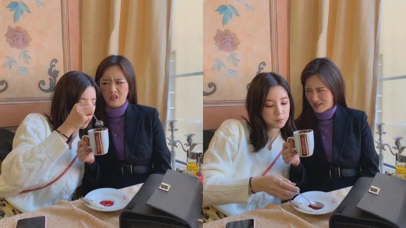 初珑公开和普美约会照！初珑吃普美杯子里的东西，普美则是一脸嫌弃表情