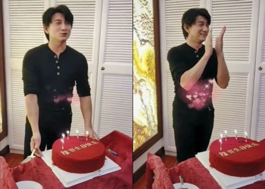 粉丝分享剧组提前给吴奇隆过生日视频！突然收到生日蛋糕的吴奇隆很惊喜