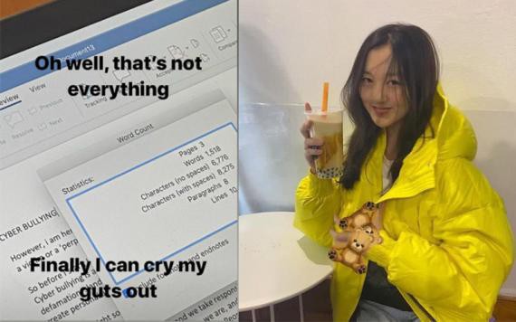 李嫣晒出自己赶作业照片，文章主题名为“CYBER BULLYING(网络暴力)”