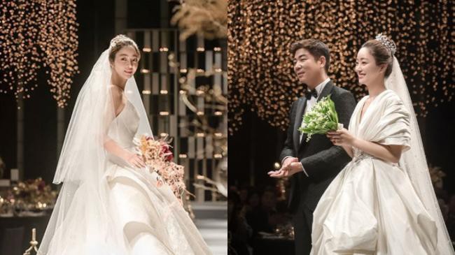 徐孝琳所属社公开她穿著婚纱与郑明浩婚礼现场照祝贺两人组成美好家庭