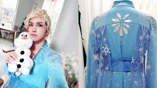 VIXX的Ken为了能够完美模仿霸气女王Elsa，重金订制Elsa同款蓝色晚礼服
