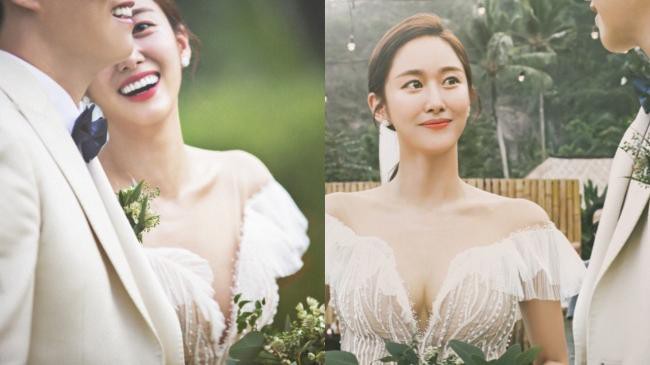 HappyMarried公开全慧彬峇里岛婚纱照，身穿白色婚纱，展现出美丽姿态