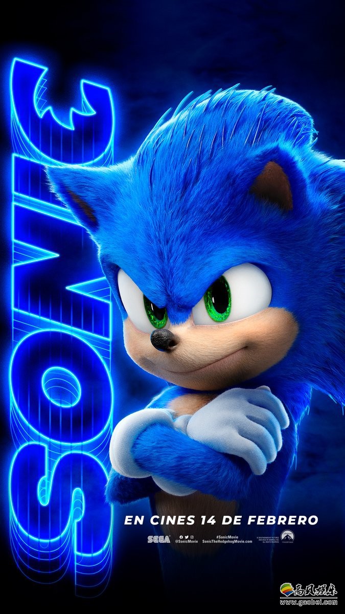 paramountspain公布索尼克电影新海报新形象保持它的卡通化特征