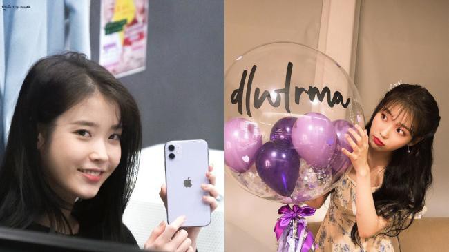 近日IU出席姜汉娜主持电台节目，向粉丝展示自己的iPhone 11紫色新手机